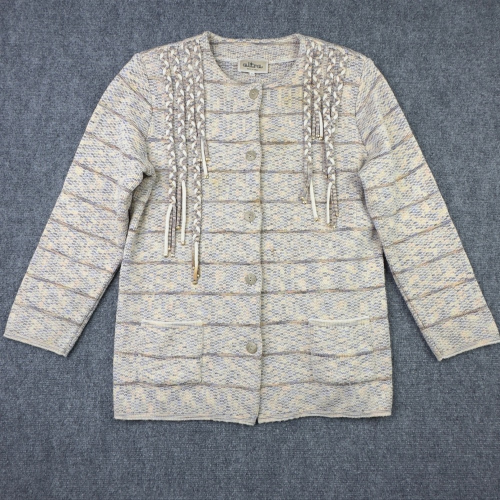 Altra Cardigan Jacket XL Merino Wool Braided Knit Italy Quiet Luxury Preppy‎
